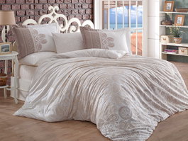 L'essentiel linge de maison Juego de funda de edredón Irene - Beige y blanco